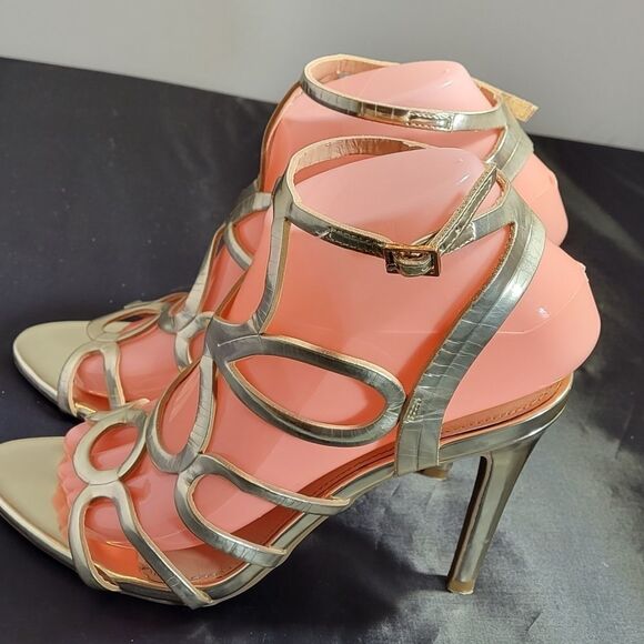 CHRISTIAN SIRIANO GOLD HIGH HEEL STILETTOS PUM SANDAL - Picture 11 of 15